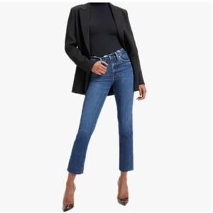 Good American Good Straight Split Pocket Jeans Sz 10/30 High Rise Tummy Tech